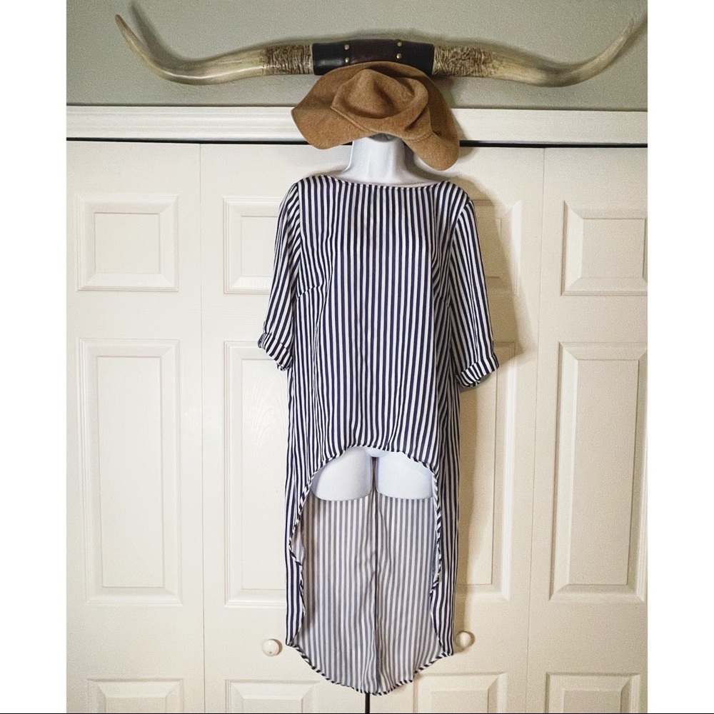 Navy and white striped top